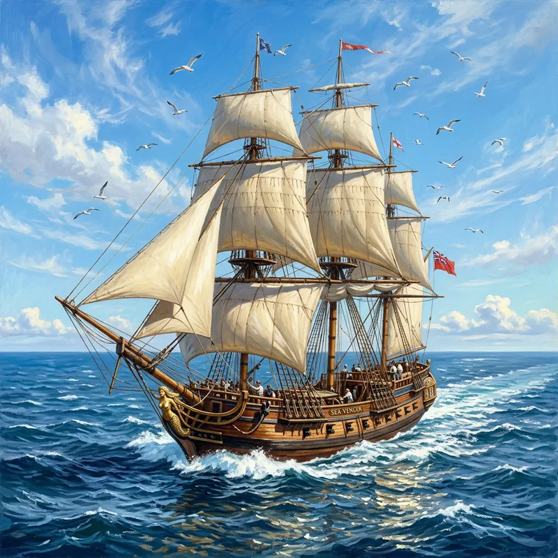 Majestic Ship Sailing on Open Ocean