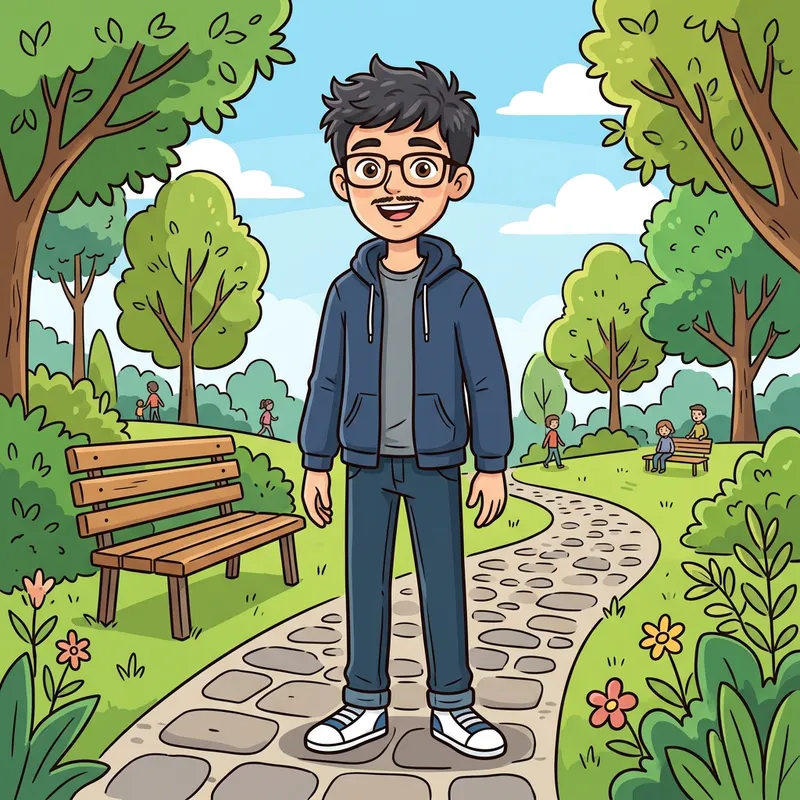 Cute Cartoon Young Man with Mustache Cute Cartoon Young Man with Mustache