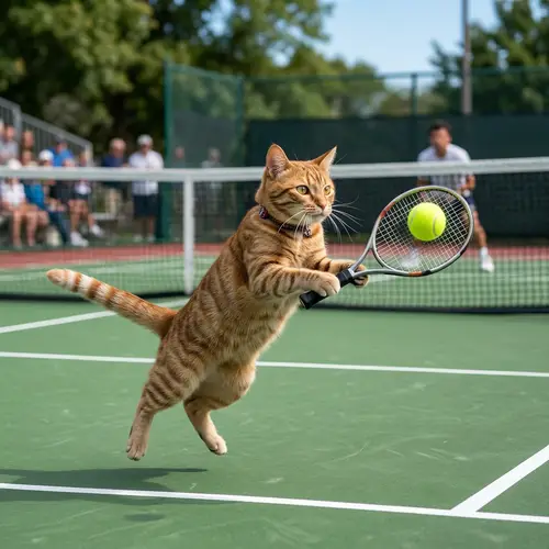 Playful Cat Playing Tennis - Agility and Skill Displayed