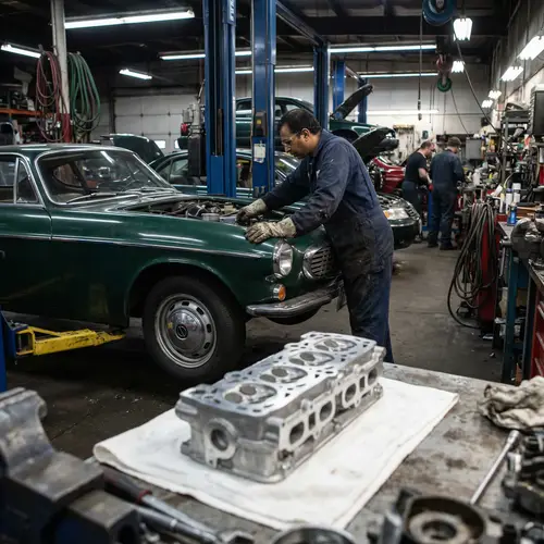 Master Auto Mechanic at Work in Classic Car Garage