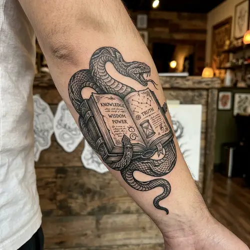 Snake Tattoo Wrapped Around an Open Book