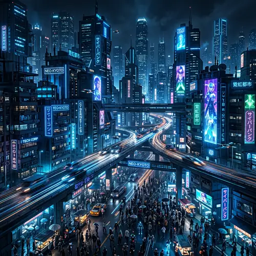 Futuristic Cyberpunk Cityscape | Neon-Lit Towers & Hover Vehicles
