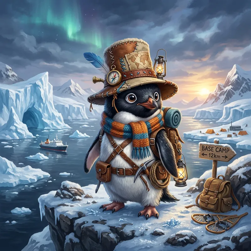 Detailed Penguin Art with Unique Hat - Digital Concept on Artstation