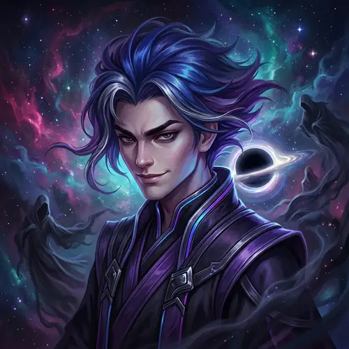 Odyssey Kayn, Emperor Kayn Art: Vibrant Blue Purple Hair | Galaxy Universe Theme