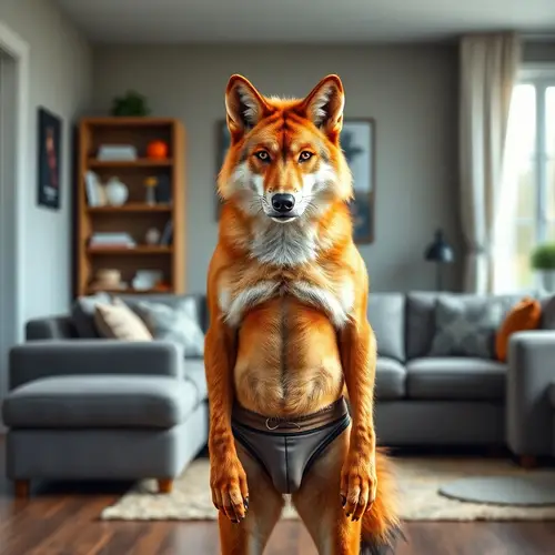 Muscular Orange Fur Wolf in Living Room