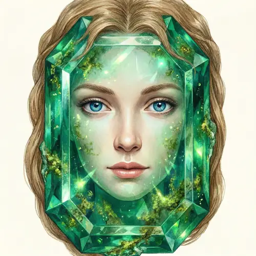 Lush Emerald Portrait of Young Woman with Striking Blue Eyes