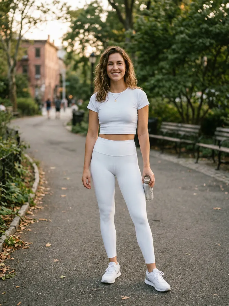 Stylish White Crop Top and Leggings Outfit for Women