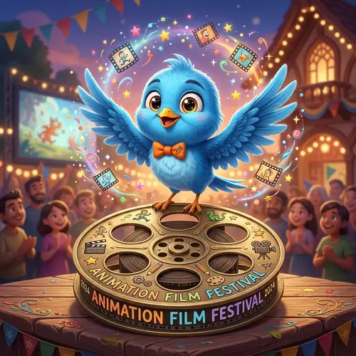 Cute Blue Bird Mascot for Animation Film Festival