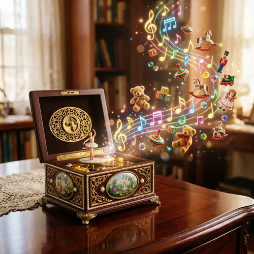 Magical Music Box with Floating Toys and Notes