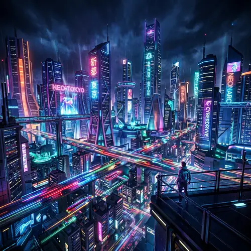 Ultra-Modern Cyberpunk Cityscape at Night | Neon Lights & Flying Cars