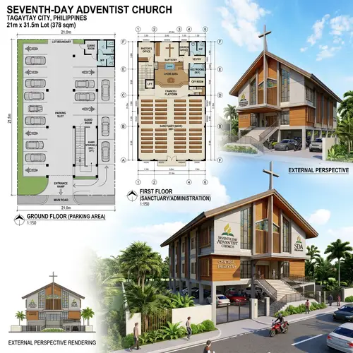 Floor Plan & Perspective for 2-Storey SDA Church