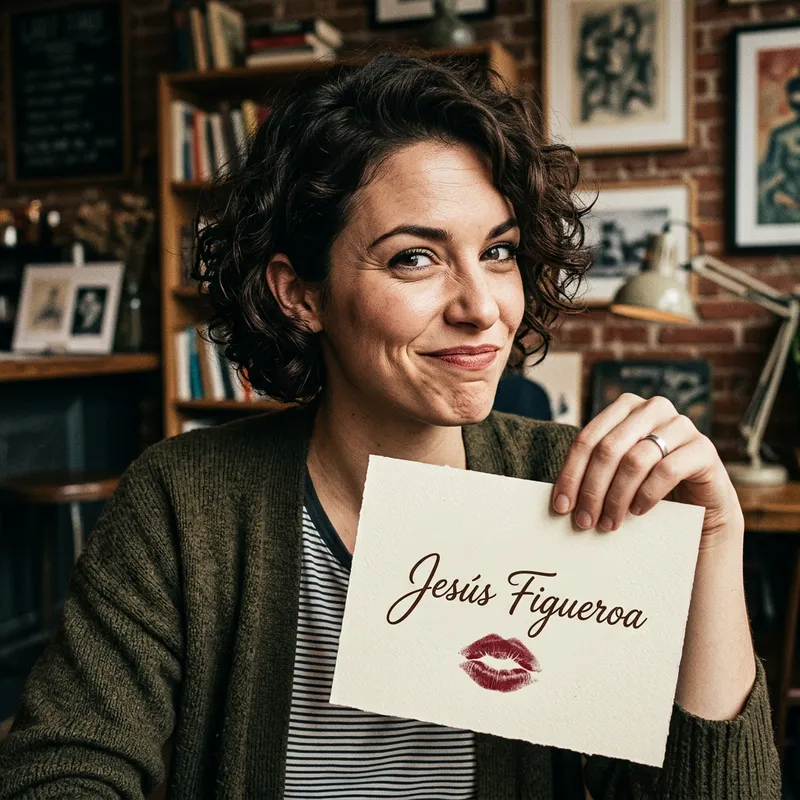 Playful Smirk: Joker Kissed Paper with Jesús Figueroa's Name