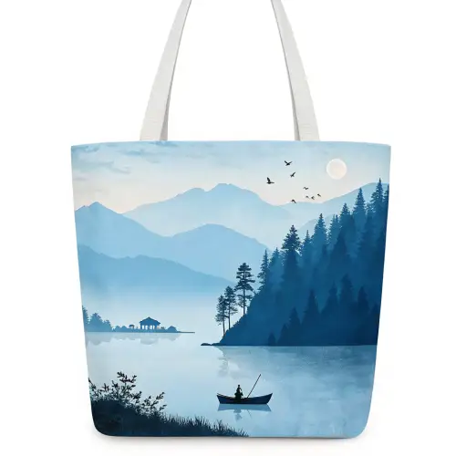 Trendy Peaceful Blue Tote Bag Design
