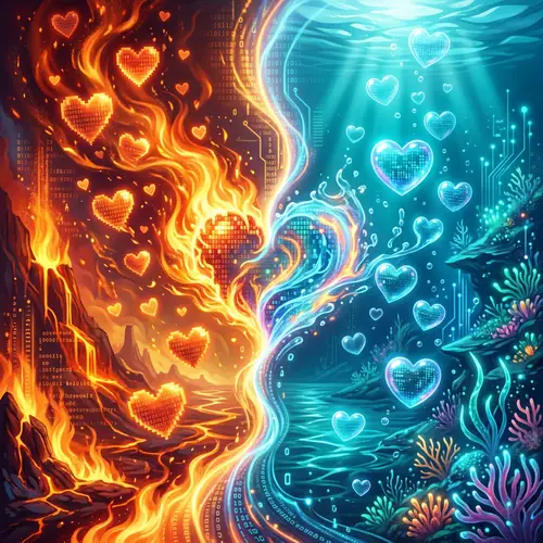 Virtual Love: Fire and Water Illustration
