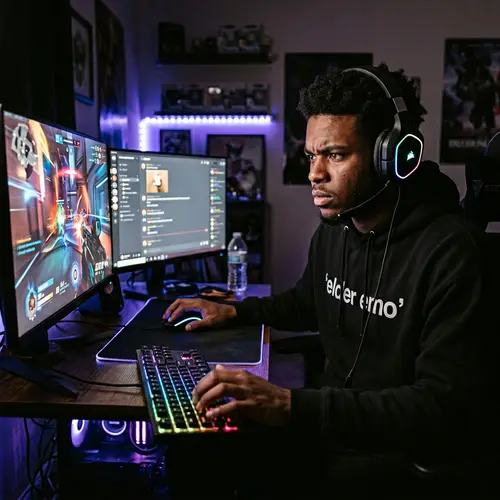 Young Black Gamer Focused on Gameplay
