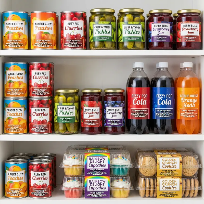 Colorful Food Products with Preservatives, Sweeteners, and Color Additives