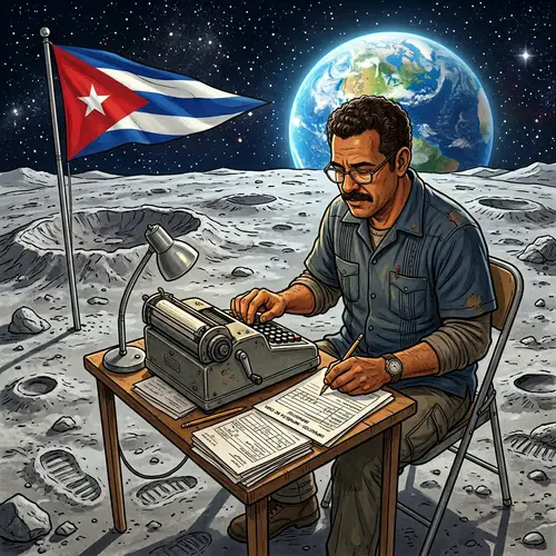 Cuban Man Calculating Taxes on the Moon | Unique Lunar Scene