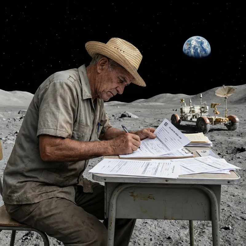 Cuban Man Doing Taxes on the Moon - Focused Task | Website