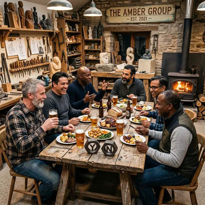 The Amber Group Investment Club: Men Enjoying Beer & Meal