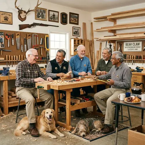 Diverse Elderly Gentlemen in Well-Organized Woodworking Shop