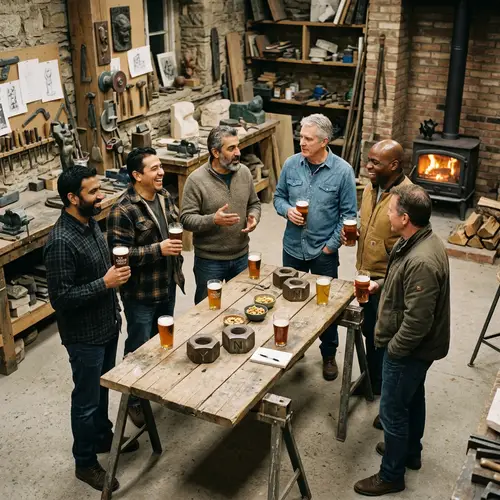 Diverse Middle-Aged Investment Club Gathering at a Sculptor's Workshop