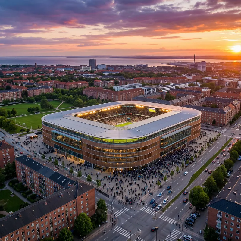 Modern Danish Football Stadium at Sunset Modern Danish Football Stadium at Sunset