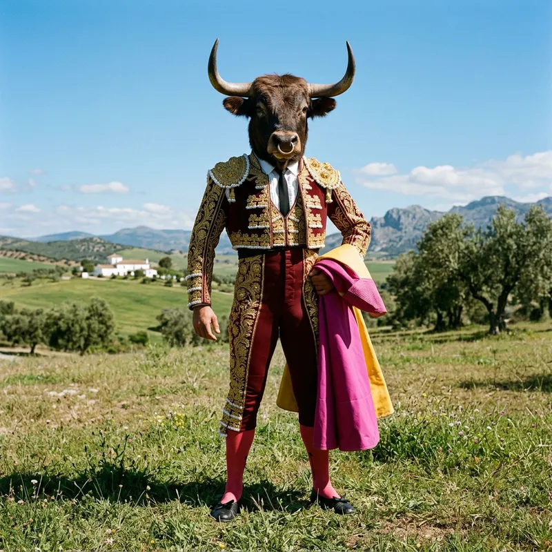 Man with Bull's Head - Mythical Fusion in Traditional Attire