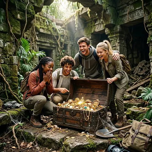 Four Friends Discovering a Treasure