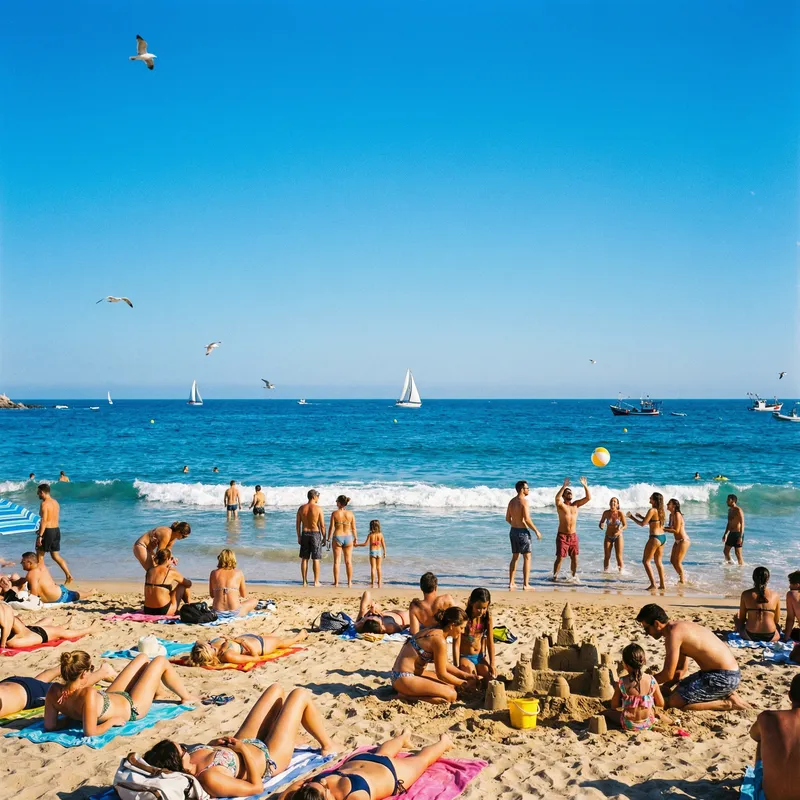 Vibrant Beach Scene: Bright Summer Day Joy Vibrant Beach Scene: Bright Summer Day Joy