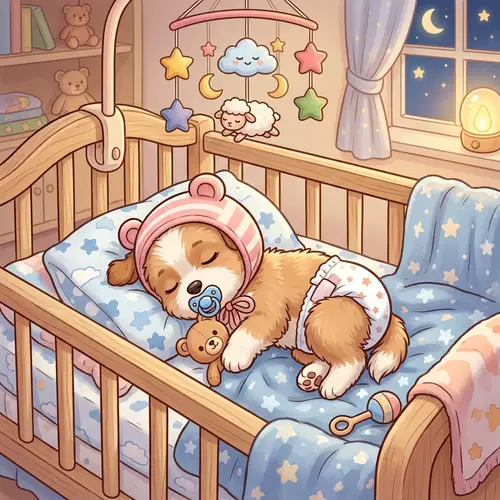Adorable One-Month-Old Puppy Sleeping in Crib | Cute Baby Dog Cartoon