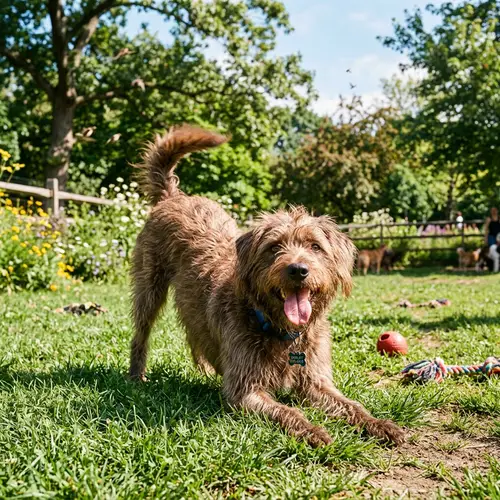 Playful Medium-Sized Dog with Shaggy Brown Coat