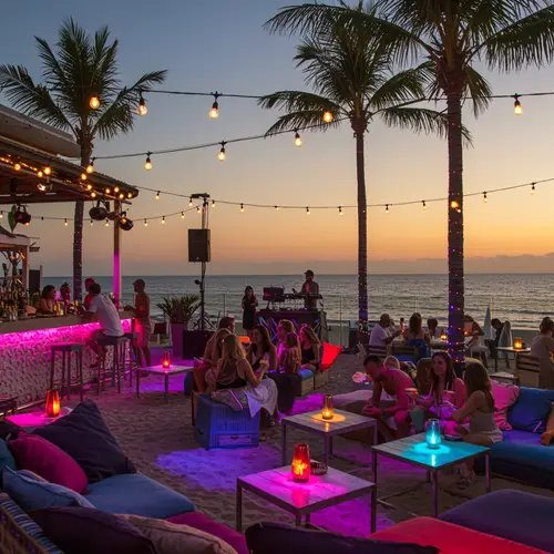 Trendy Beachfront Rooftop Bar at Sunset