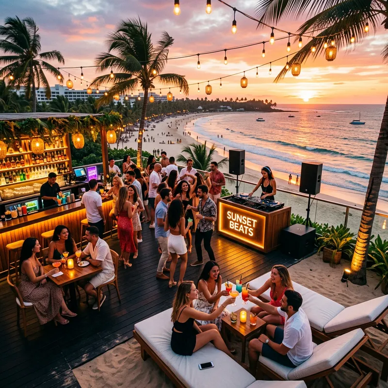 Trendy Beachfront Rooftop Bar at Sunset