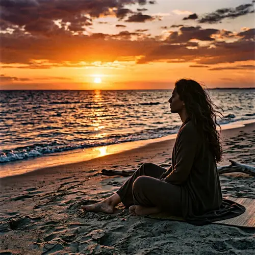 Serenity at Sea: Contemplative Woman by the Sunset Beach