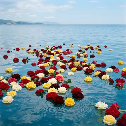 Tranquil Floating Roses on Calm Blue Sea