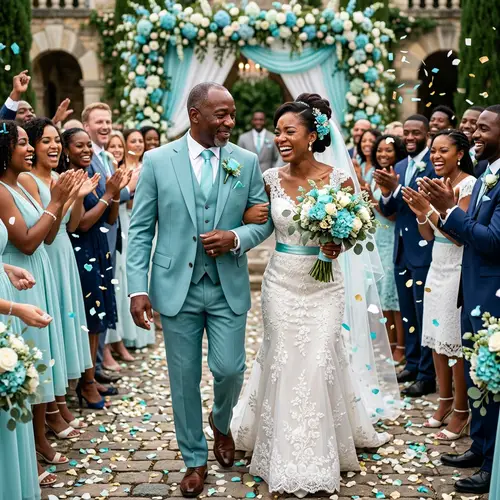 Heartfelt Moment: African American Father Escorting Daughter from Wedding