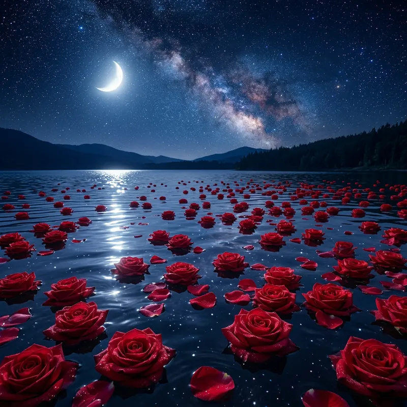 8K Red Roses in Magia Moon Water with Stars Background | Stunning Image 8K Red Roses in Magia Moon Water with Stars Background | Stunning Image
