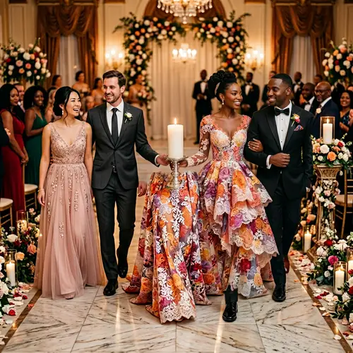 Intricate 8k Image of Multicultural Wedding Scene with Unity Candle