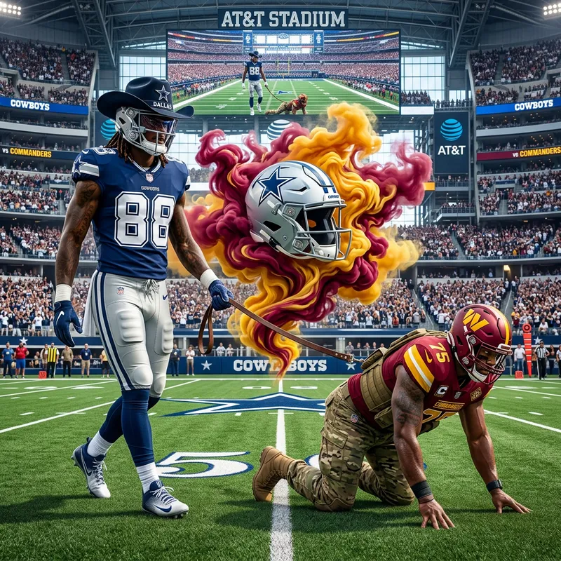 8K Detailed Image: Dallas Cowboy Leads Washington Commando on Leash with Maroon and Gold Accents