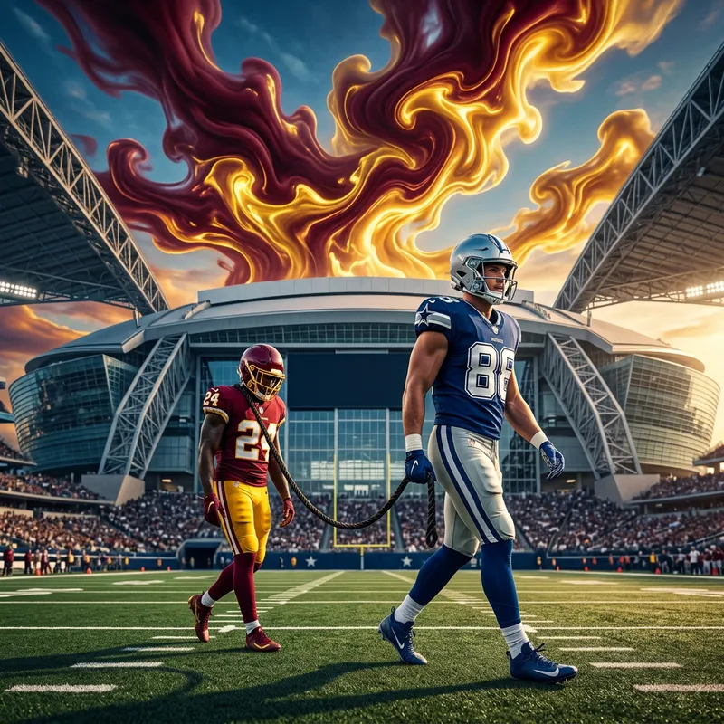 8K Detail: Dallas Cowboy Walking Washington Commando on Leash | Maroon & Gold Clouds 8K Detail: Dallas Cowboy Walking Washington Commando on Leash | Maroon & Gold Clouds