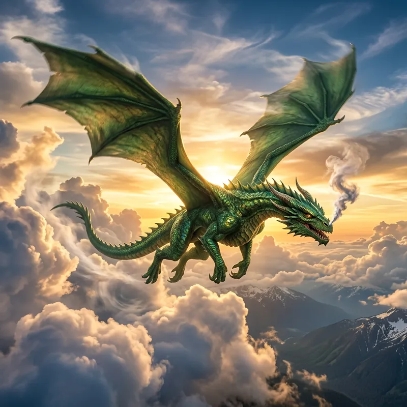Majestic Dragon Illustration in Vibrant Green