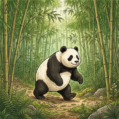 Giant Panda in Bamboo Forest Illustration