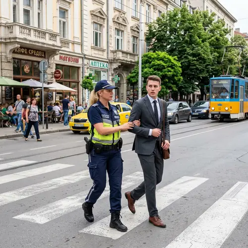 Police Officer Assisting Man Across Sofia Streets | Safety Escort