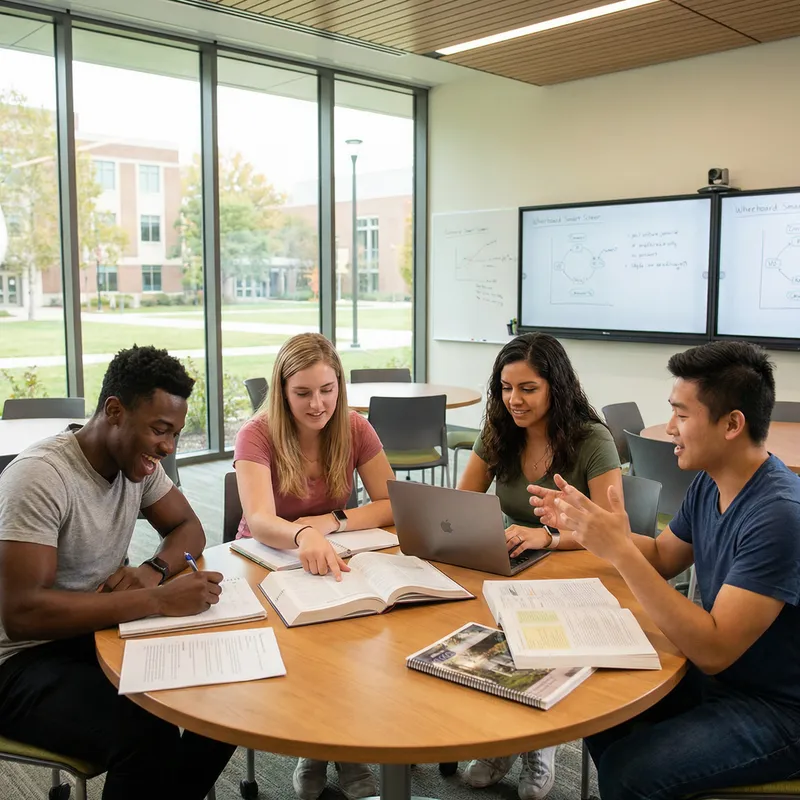 Modern Classroom Collaboration with Diverse Student Group Modern Classroom Collaboration with Diverse Student Group