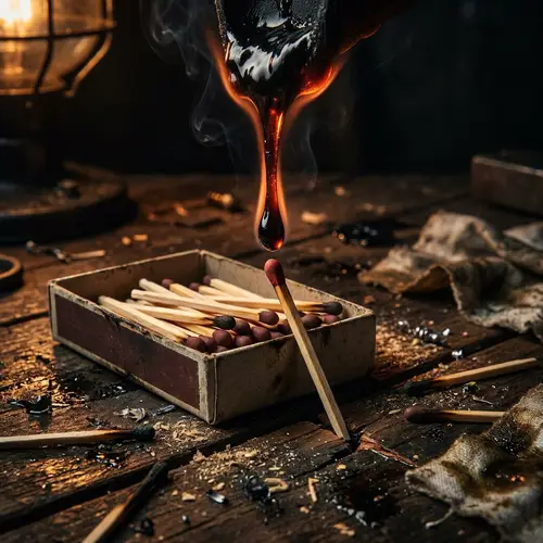 Unique Image: Matches Box with Burning Plastic - Intense Visual Tension