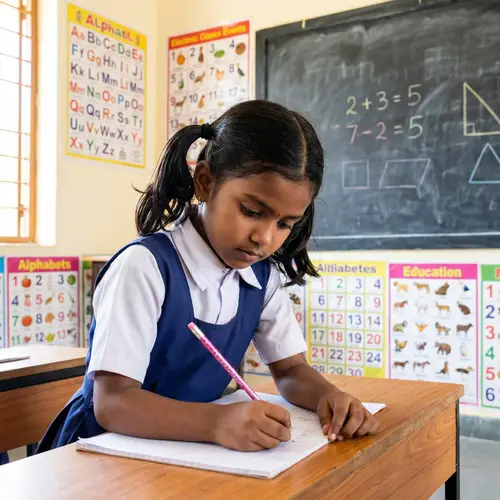 Bright Classroom Scene: South Asian Girl in School Uniform