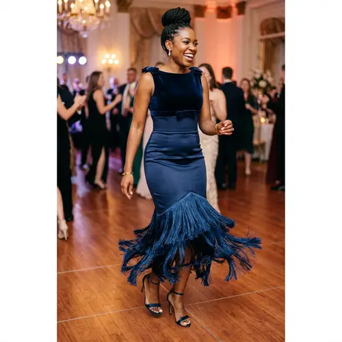 Elegant Fitted Waist Dress with Flowing Tassels