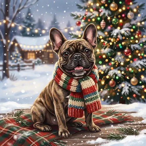 Adorable French Bulldog in Cozy Winter Scarf