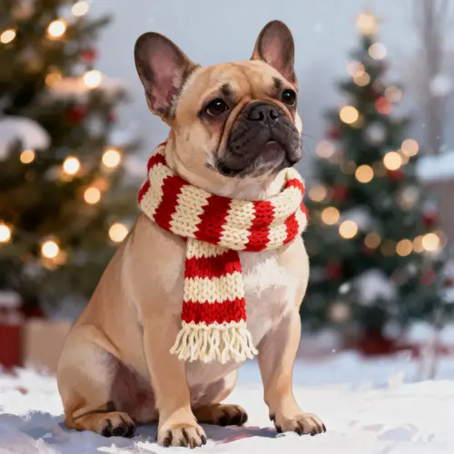 Adorable French Bulldog in Cozy Winter Scarf