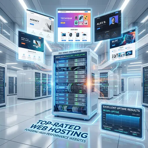 Top-Rated Web Hosting: Modern Server Rack & Web Designs